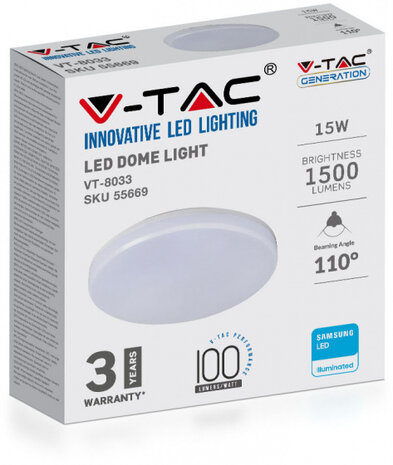 plafondlamp VT-8033 led 15W 3000K 1500lm 20 cm wit