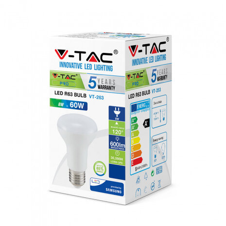 ledlamp VT-263 R63 E27 8W 6400K IP20 wit