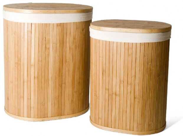 wasmanden 44 x 52 cm bamboe naturel/wit 2 stuks