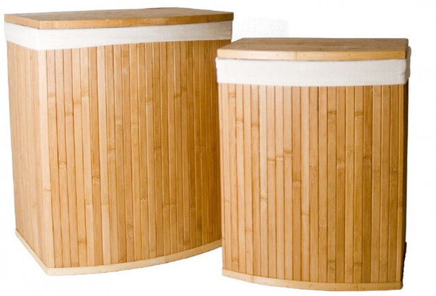 wasmanden 45 x 51 cm bamboe naturel/wit 2 stuks