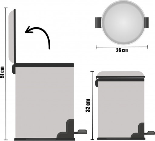 pedaalemmer 7 liter 26 x 32-51 cm RVS zilver/zwart