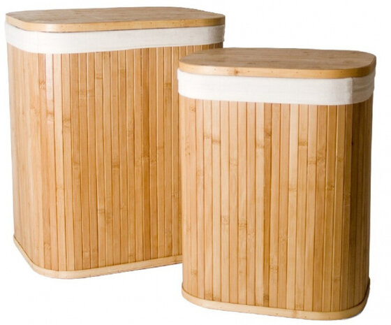 wasmanden 44 x 51 cm bamboe naturel/wit 2 stuks