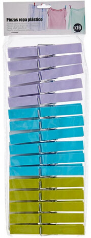 wasknijpers 9,5 x 1 x 2 cm groen/blauw/lila 16 stuks