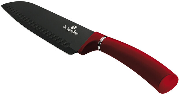 keukenmes Burgundy Santoku 18 cm RVS zwart/rood