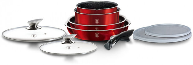 pannenset Burgundy aluminium rood 9-delig