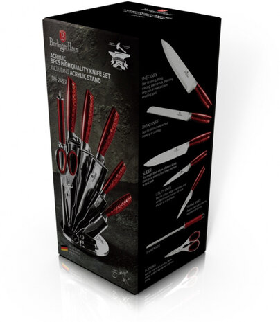messenset BH-2459 RVS 9 - 20 cm rood/zwart 8-delig