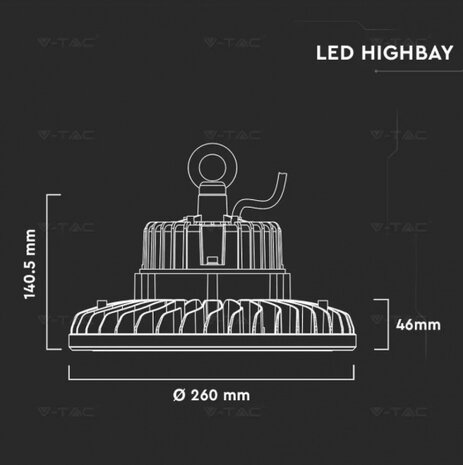 hanglamp VT-9-114 led 100W 5000K 26 cm aluminium zwart