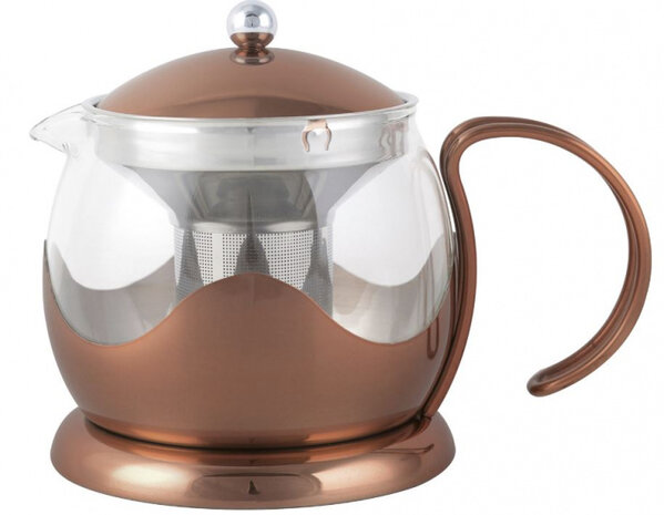 theepot Origins 660 ml 18 x 17 cm RVS/glas koper
