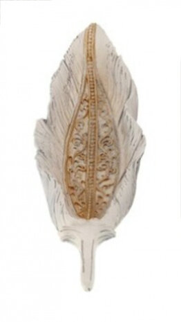 decoratiebeeld Blad 36 x 12 cm polyresin wit