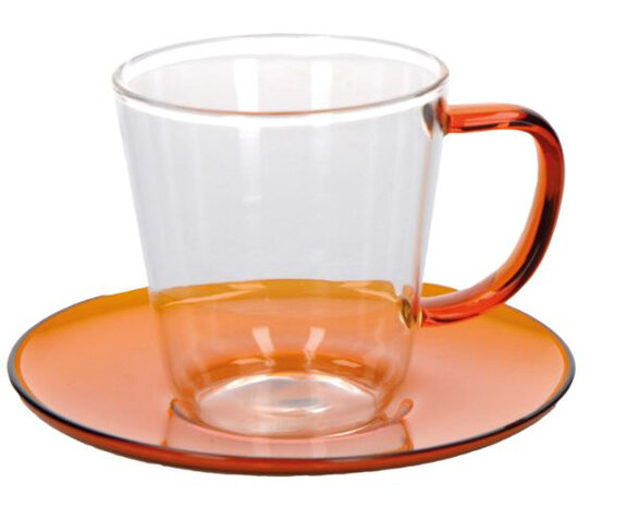 theeglas 240 ml 14 cm oranje/transparant 2-delig