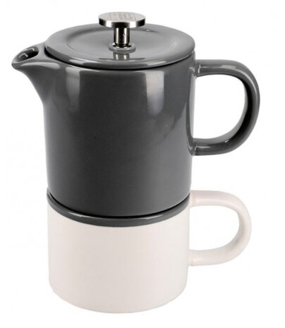 cafeti&egrave;re Barcelona 400 ml keramiek grijs/wit