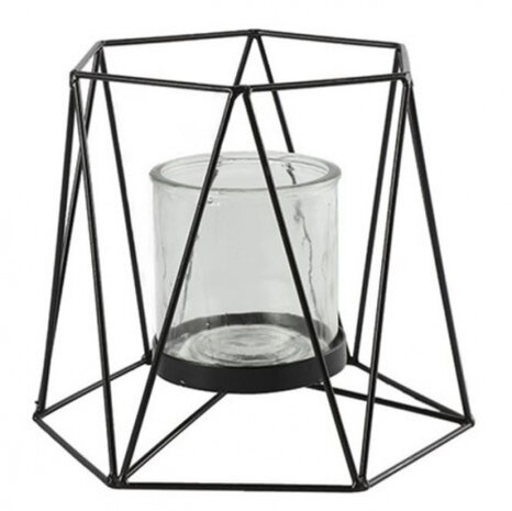 bloempot Hexagon 20 x 18 cm staal/nikkel zwart