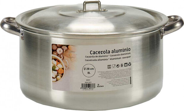 kookpan 8 liter&nbsp;28 x 18 cm aluminium zilver 2-delig