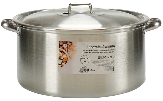 kookpan 18 liter 36 cm aluminium zilver