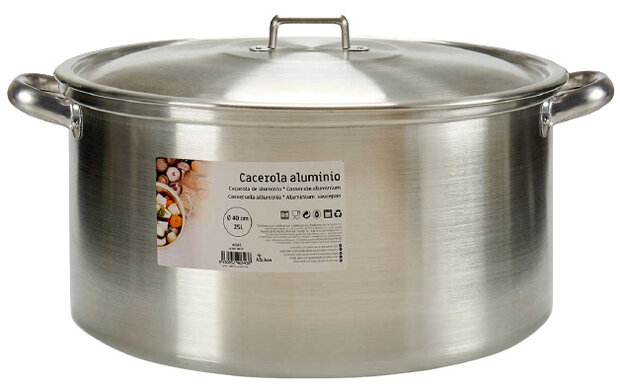 kookpan 25 liter 40 cm aluminium zilver
