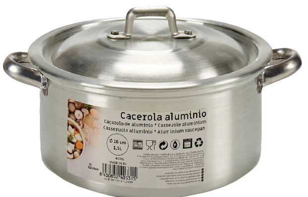 kookpan 1,5 liter 16 cm aluminium zilver
