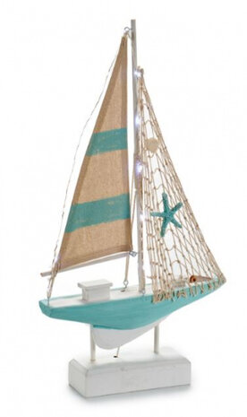 zeilboot 22 led 25 x 5,5 x 43,5 cm hout lichtblauw