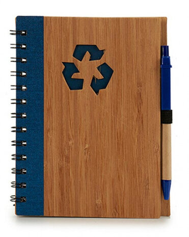 notitieboek 18 x 14 cm gelinieerd naturel/blauw 2-delig