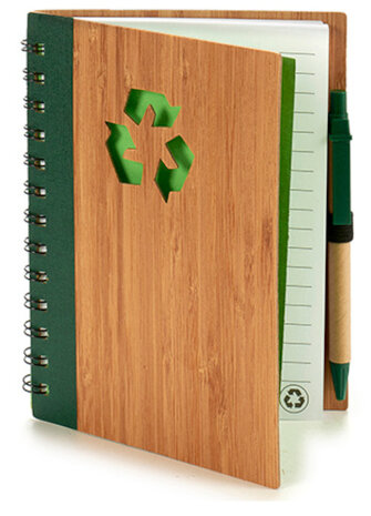 notitieboek 18 x 14 cm gelinieerd naturel/groen 2-delig
