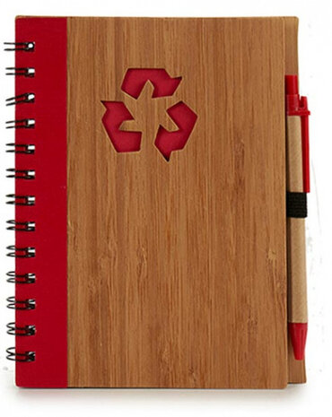 notitieboek 18 x 14 cm gelinieerd naturel/rood 2-delig