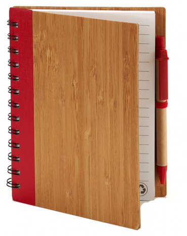 notitieboek 18 x 14 cm gelinieerd rood/naturel 2-delig