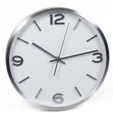 wandklok 30 x 5 cm glas zilver/wit