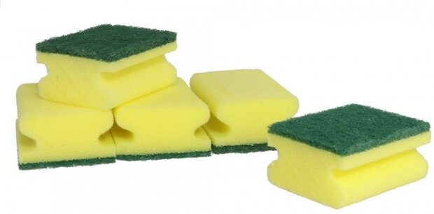 schuursponzen 9 x 8 x 4 cm foam geel/groen 5 stuks