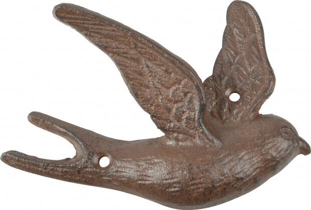 muurhaak vogel 14,6 x 9,9 cm gietijzer bruin
