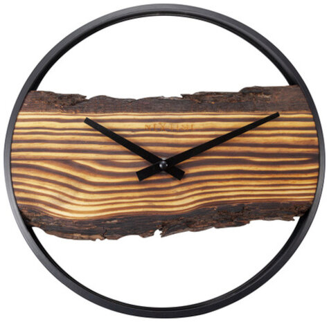wandklok Forest 30 cm hout/staal zwart/naturel