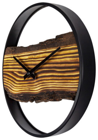 wandklok Forest 30 cm hout/staal zwart/naturel