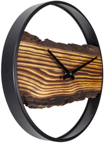 wandklok Forest 30 cm hout/staal zwart/naturel