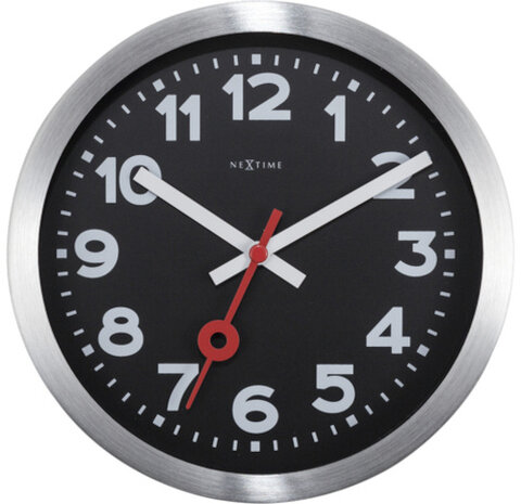 wandklok Station 19 cm aluminium/glas zwart/zilver