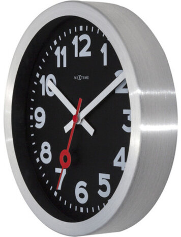 wandklok Station 19 cm aluminium/glas zwart/zilver