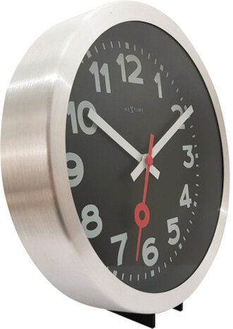 wandklok Station 19 cm aluminium/glas zwart/zilver