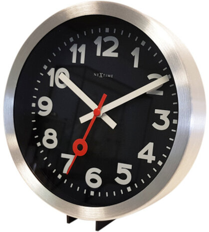 wandklok Station 19 cm aluminium/glas zwart/zilver