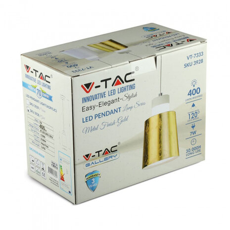 hanglamp VT-7333 led 400 lumen 12 cm staal/acryl goud