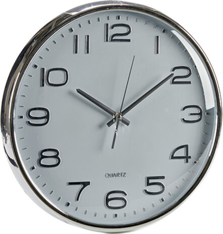 wandklok 40,6 cm staal/glas zilver/wit