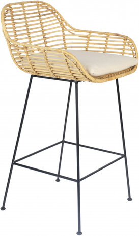 barkruk Tiger 97 x 52 cm staal/rotan naturel 2-delig