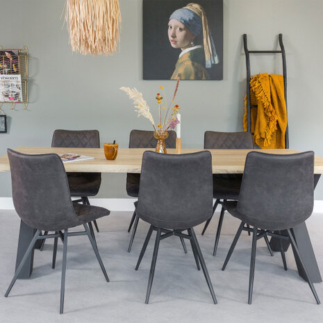 eettafel 160 x 90 x 76 cm staal/MDF zwart/naturel