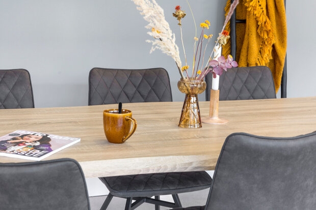 eettafel 160 x 90 x 76 cm staal/MDF zwart/naturel