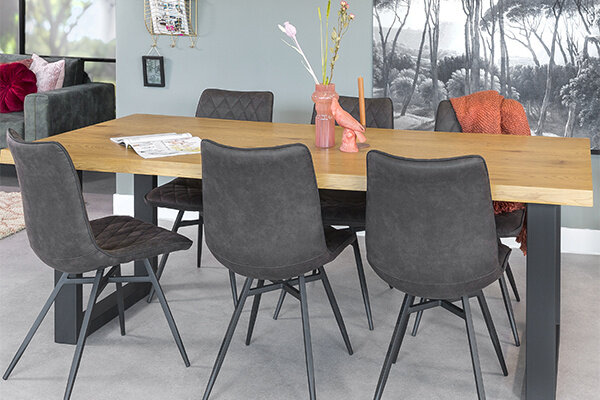 eettafel 220 x 100 x 76 cm staal/MDF zwart/naturel