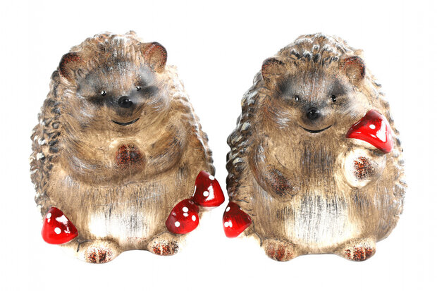 beeldjes Egel Matti 12,2 cm keramiek bruin 2 stuks