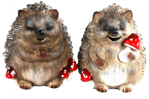 beeldjes Egel Matti 18 cm keramiek bruin 2 stuks