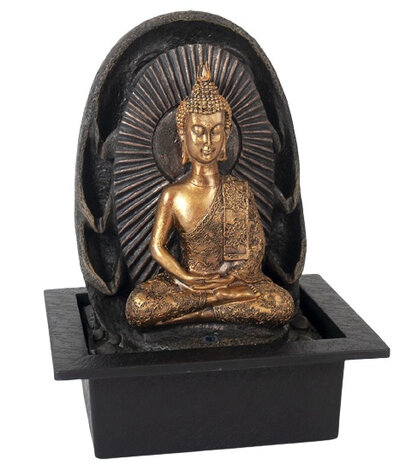 fontein Boedhha led 25 x 31 cm kunsthars goud/bruin