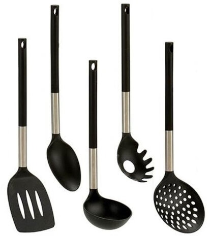 keukengerei 35 cm zwart RVS/nylon 5-delig