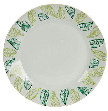 ontbijtbord Leafes 19 cm porselein wit/groen