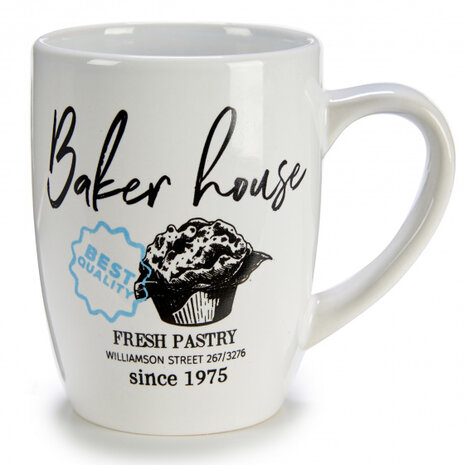 mok Baker House 350 ml porselein wit/zwart