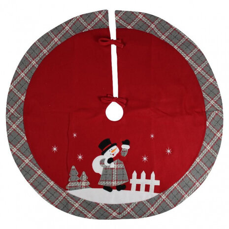 kerstboomrok sneeuwpop 90 cm polyester grijs/rood