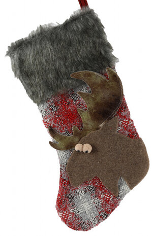 kerstsok Kody 46 x 23 cm textiel wit/rood/bruin