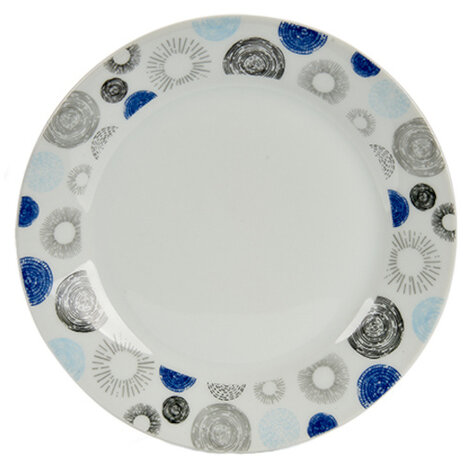 dessertbord Circulos 19 cm porselein wit/blauw